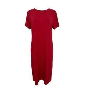 J. Jill Red Cotton Dress Relaxed Comfort Midi Short Sleeve Lightweight Travel LG